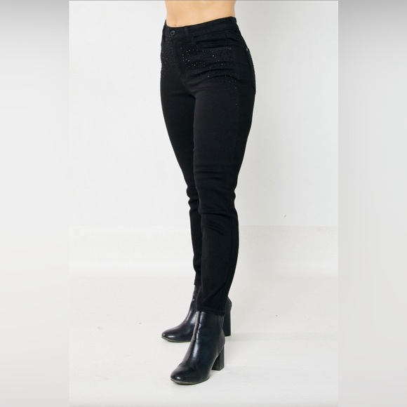 Judy Blue Black Skinny Jeans with Rhinestone embellishments - Sz 3 / 26 - Picture 1 of 10